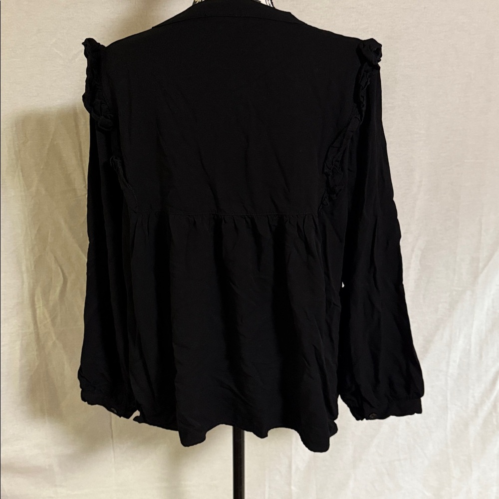 JODIFL Boho Chic V-Neck Embroidered Colorful Peasant Black Blouse Fun Modern 1X - Picture 9 of 12